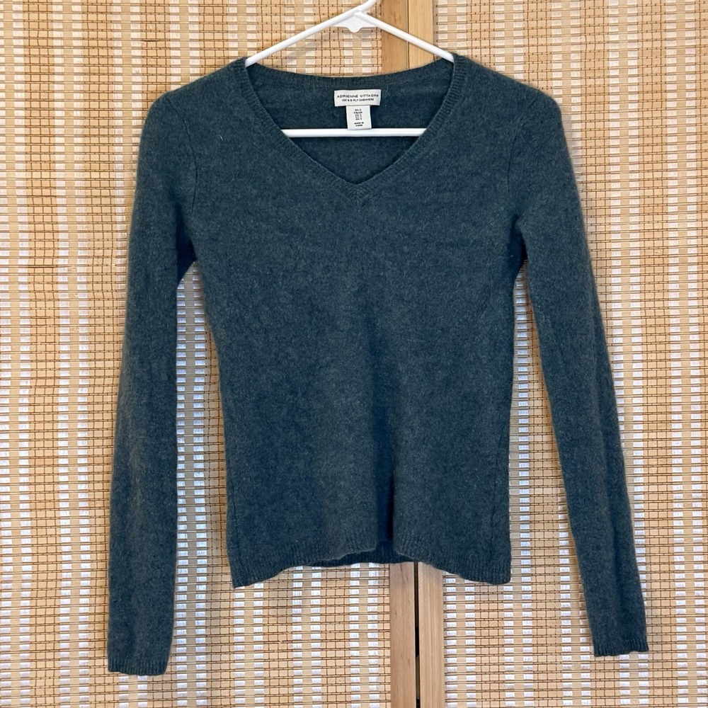 Adrienne Vittadini Womens S Sweater 100% 2-Ply Cashmere Green Preppy Career
